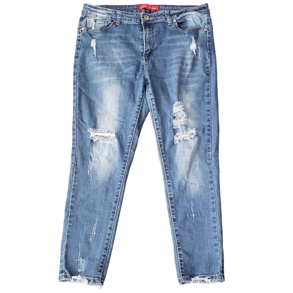 Gogo Cropped Ankle Light Washed Distressed Light Demin Blue Jeans | Size 15